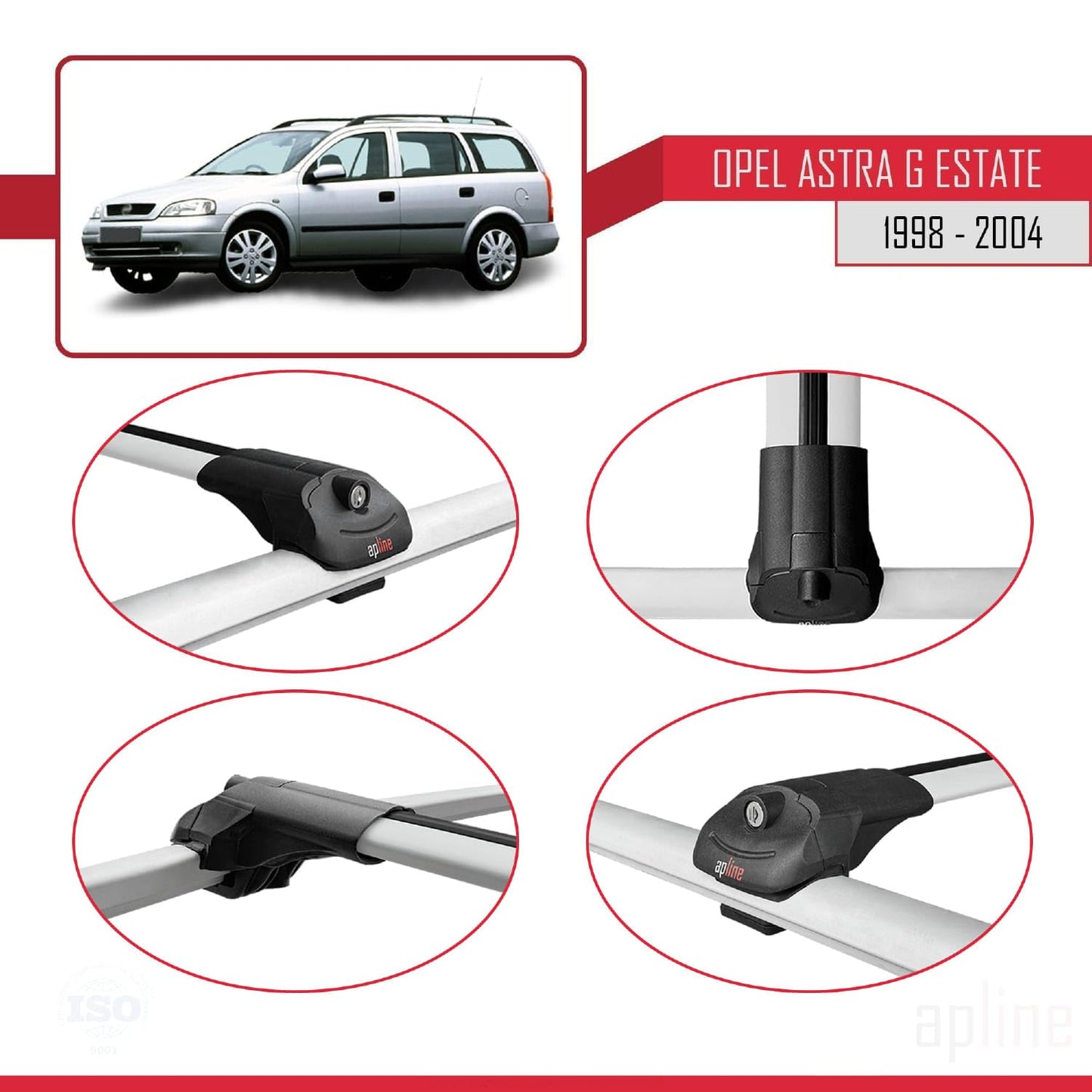 Compatible with Opel Astra G (T98) SW 1998-2004 ACE-1 Car Roof Rack Cross Bar Grey Aluminium 2 Bars