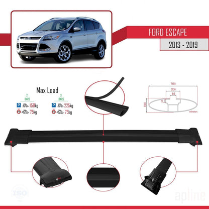 Compatible with Ford Escape 3 2013-2019 Fly Model Car Roof Rack Cross Bar Black Aluminium 2 Bars