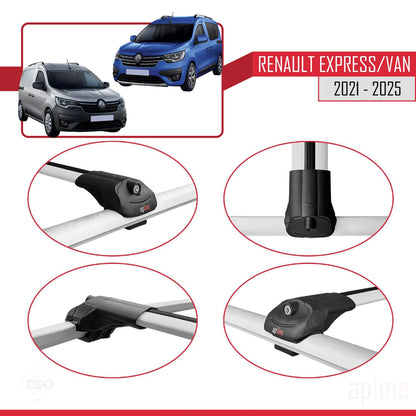 Compatible with Renault Express 2021-2025 ACE-1 Car Roof Rack Cross Bar Grey Aluminium 2 Bars