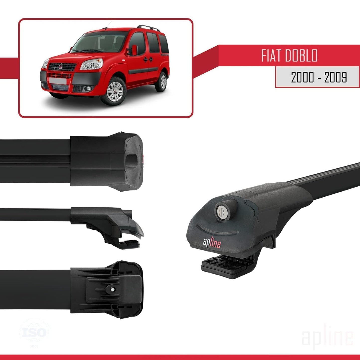 Compatible with Fiat Doblo 2000-2009 ACE-1 Car Roof Rack Cross Bar Black Aluminium 2 Bars