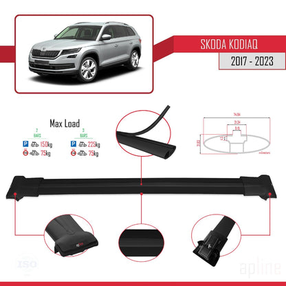 Compatible with Skoda Kodiaq 2017-2023 Fly Model Car Roof Rack Cross Bar Black Aluminium 2 Bars