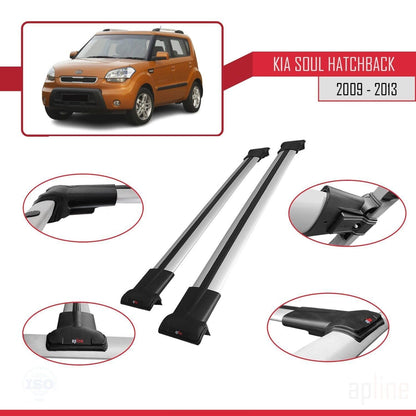 Compatible with Kia Soul (AM) HB 2009-2013 Fly Model Car Roof Rack Cross Bar Grey Aluminium 2 Bars