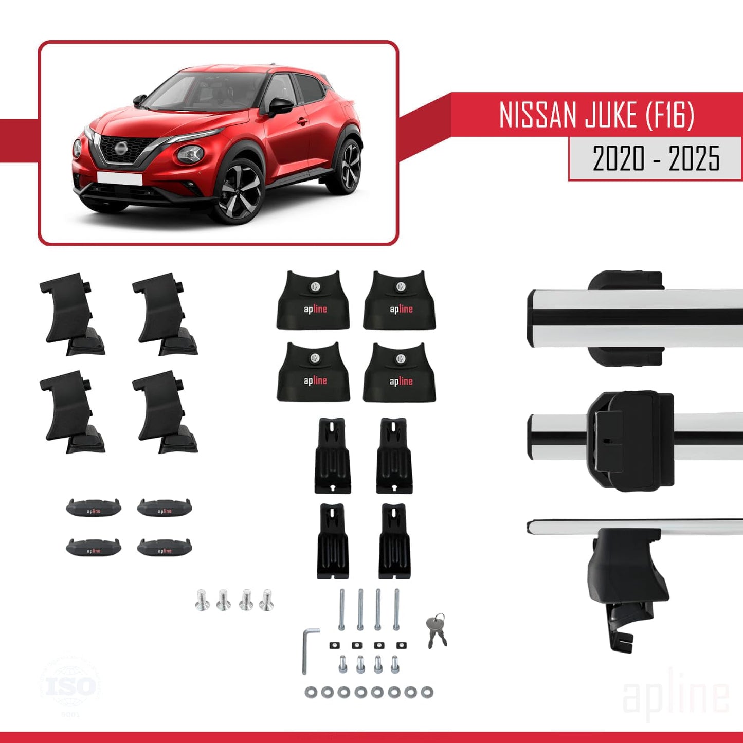 Compatible with Nissan Juke 2 (F16) 2020-2025 ACE-4 Car Roof Rack Cross Bar Grey Aluminium 2 Bars
