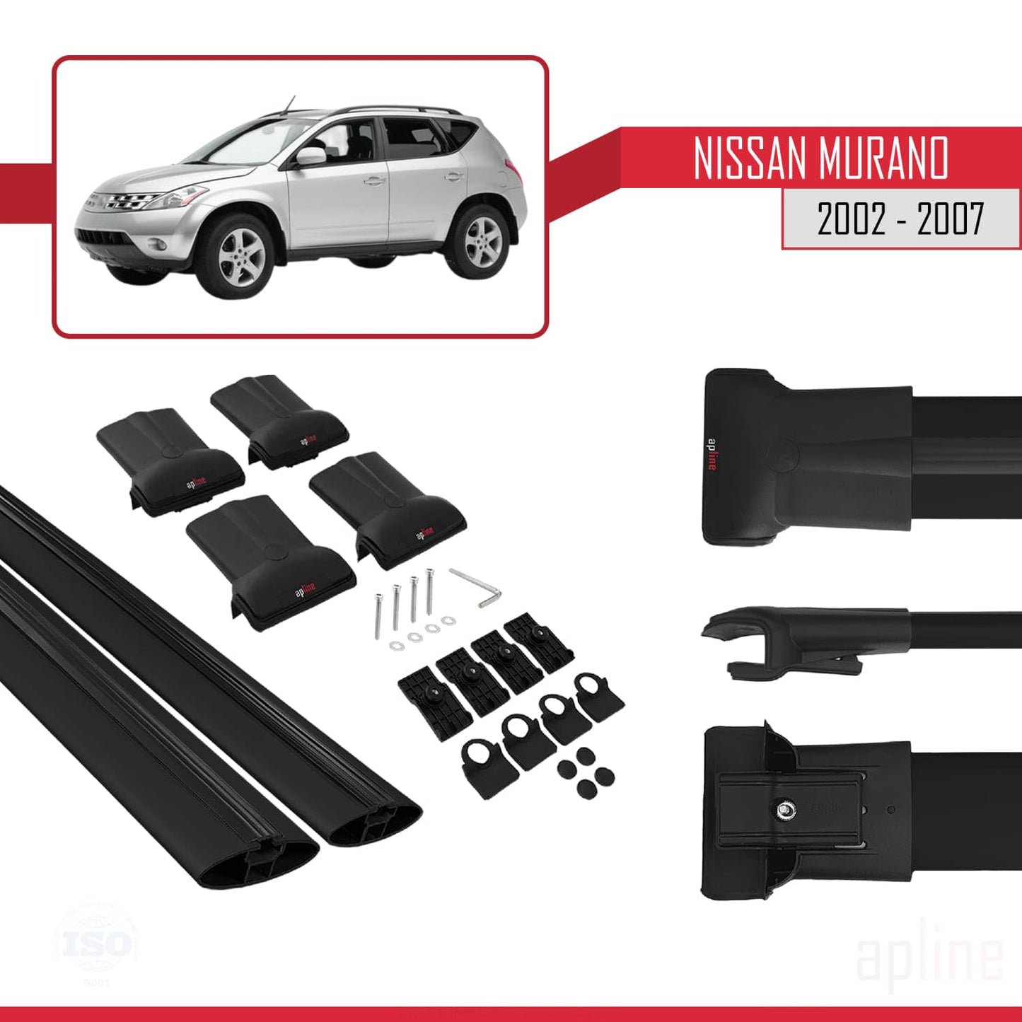 Compatible with Nissan Murano 2002-2007 Fly Model Car Roof Rack Cross Bar Black Aluminium 2 Bars