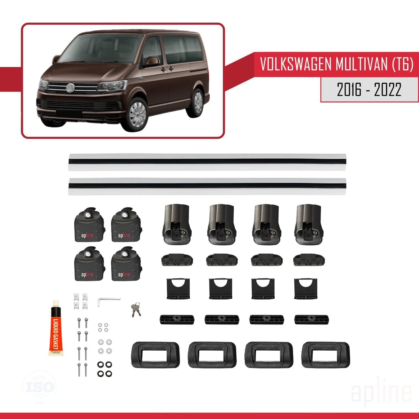 Compatible with Volkswagen Multivan (T6) 2016-2022 ACE-3 Car Roof Rack Cross Bar Grey Aluminium 2 Bars