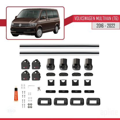 Compatible with Volkswagen Multivan (T6) 2016-2022 ACE-3 Car Roof Rack Cross Bar Grey Aluminium 2 Bars
