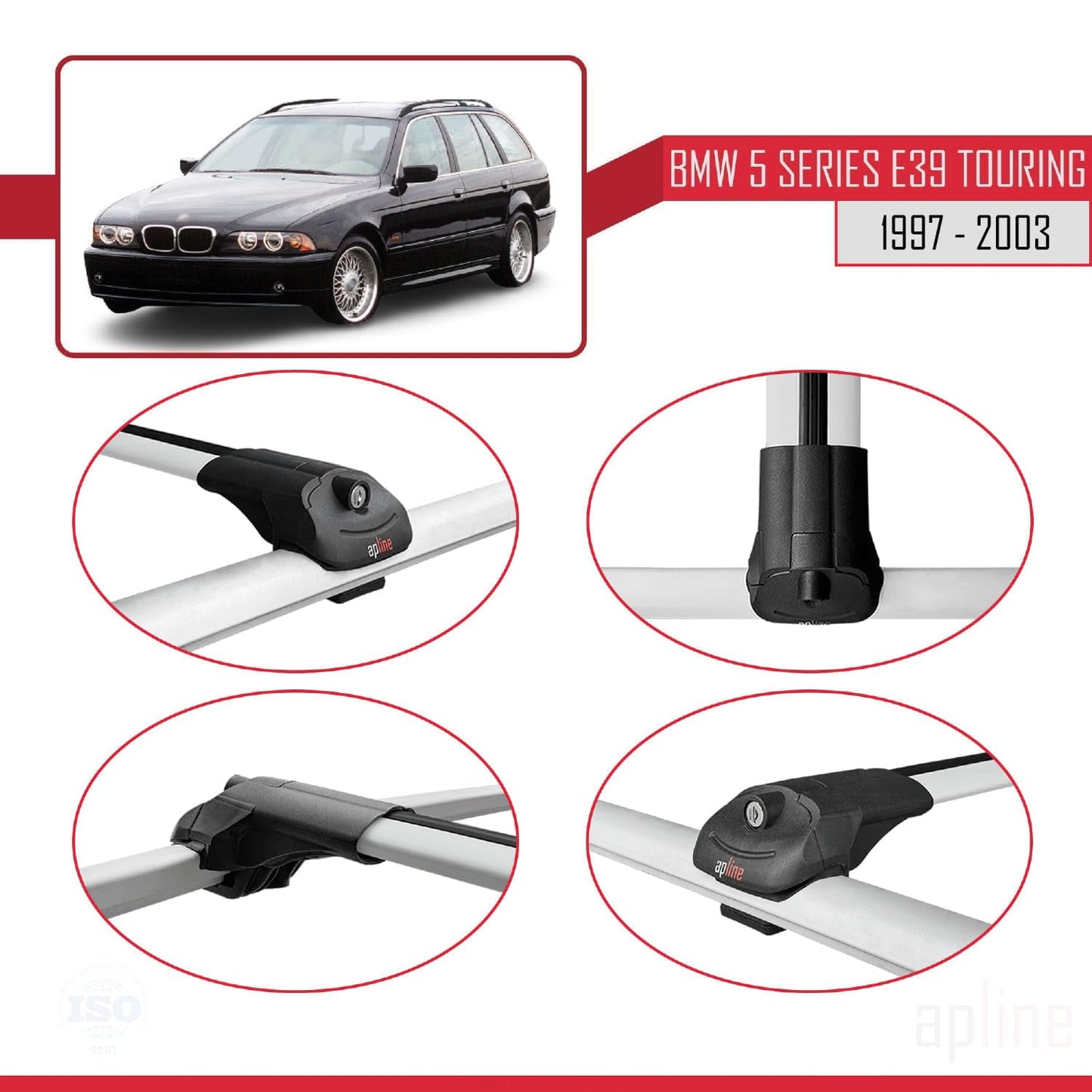 Compatible with BMW 5 Series (E39) Touring 1997-2003 ACE-1 Car Roof Rack Cross Bar Grey Aluminium 3 Bars
