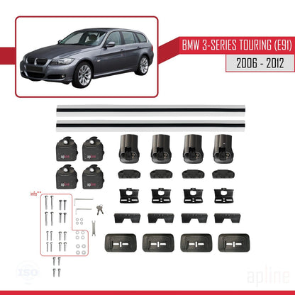Compatible with BMW 3 Series Touring (E91) 2006-2012 ACE-3 Car Roof Rack Cross Bar Grey Aluminium 2 Bars