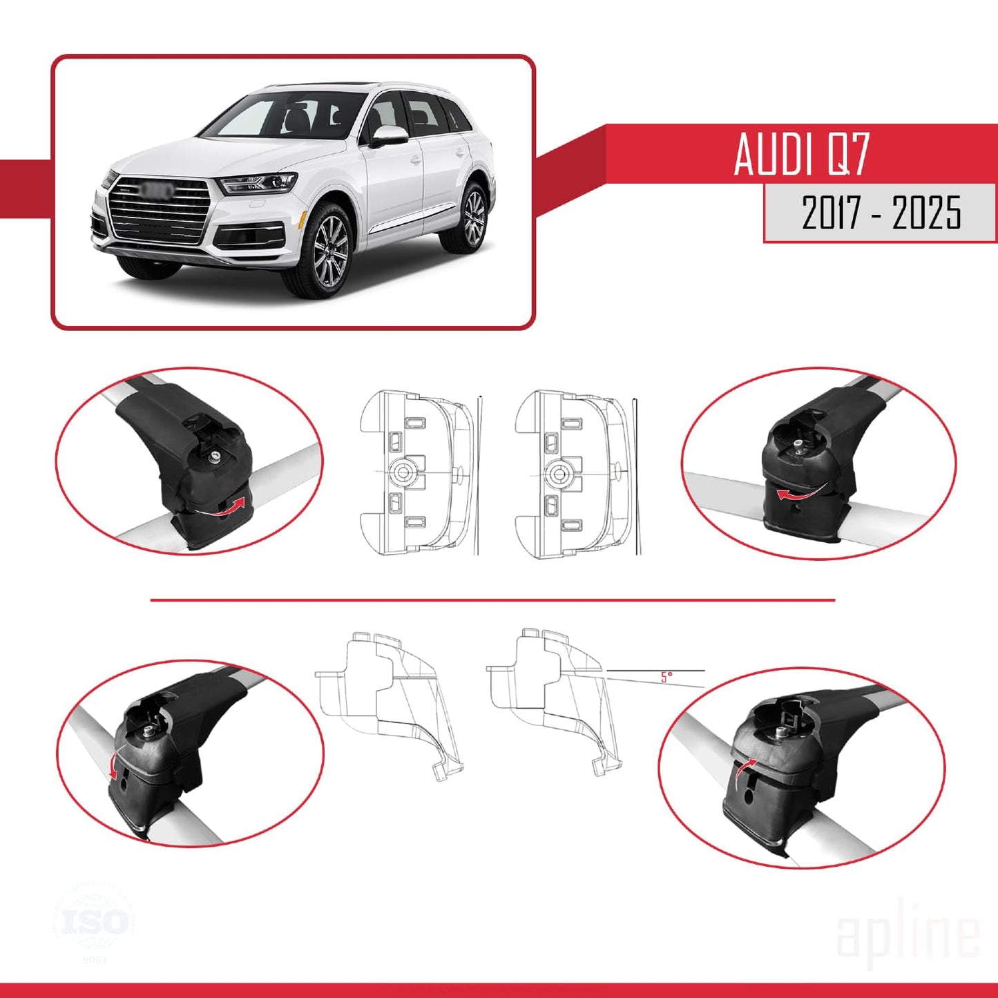 Compatible with Audi Q7 (4M) 2016-2025 ACE-2 Car Roof Rack Cross Bar Grey Aluminium 2 Bars