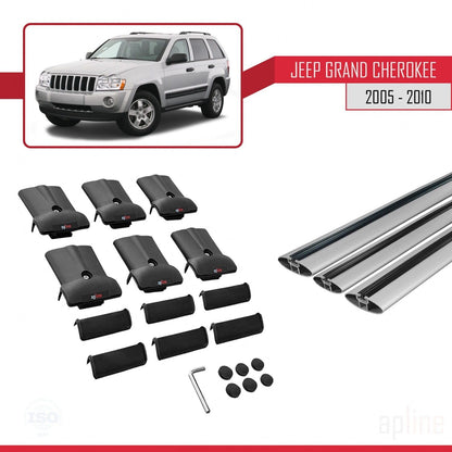 Compatible with Jeep Grand Cherokee 3 (WK) 2005-2010 Fly Model Car Roof Rack Cross Bar Grey Aluminium 3 Bars