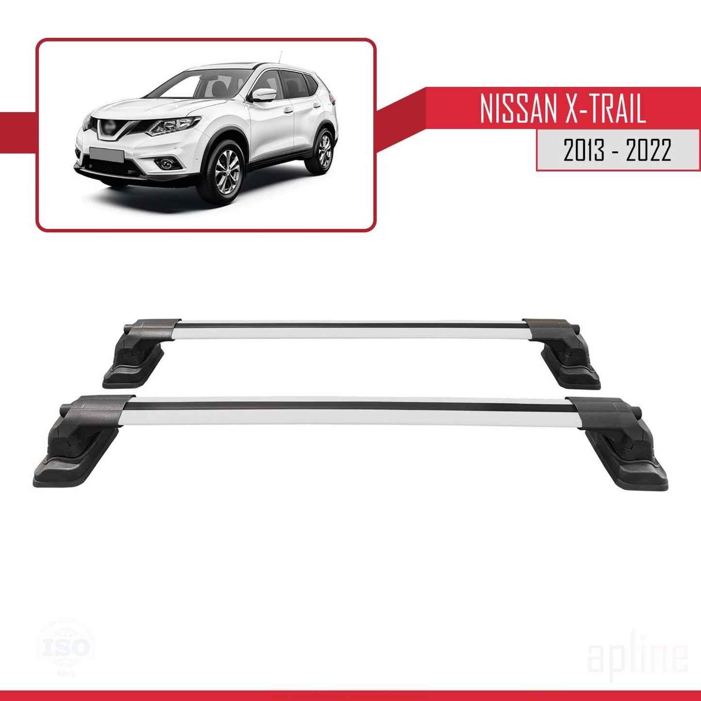 Compatible with Nissan X-Trail 2013-2022 ACE-3 Car Roof Rack Cross Bar Grey Aluminium 2 Bars
