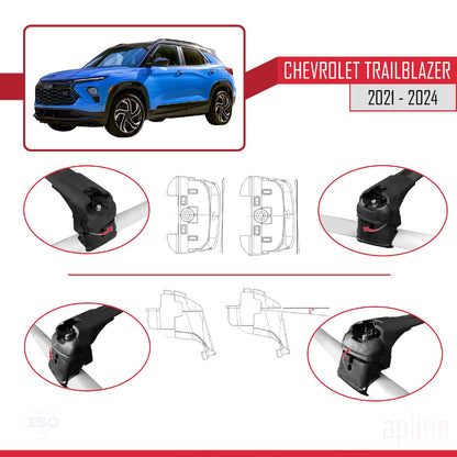 Compatible with Chevrolet Trailblazer 2021-2024 ACE-2 Car Roof Rack Cross Bar Black Aluminium 2 Bars