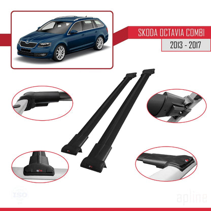 Compatible with Skoda Octavia 3 (5E) SW Pre-Facelift 2013-2017 Fly Model Car Roof Rack Cross Bar Black Aluminium 2 Bars