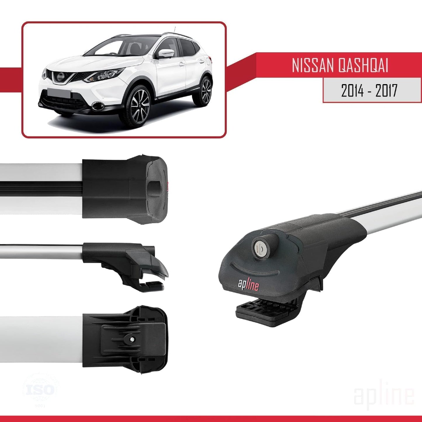 Compatible with Nissan Qashqai 2 (J11) Pre-Facelift 2014-2017 ACE-1 Car Roof Rack Cross Bar Grey Aluminium 3 Bars