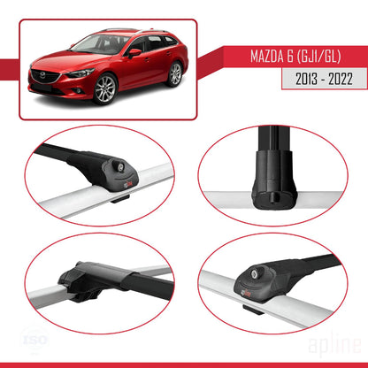 Compatible with Mazda 6 III (GJ1/GL) 2013-2022 ACE-1 Car Roof Rack Cross Bar Black Aluminium 3 Bars