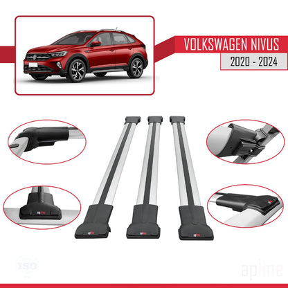 Compatible with VW Nivus 2020-2024 Fly Model Car Roof Rack Cross Bar Grey Aluminium 3 Bars