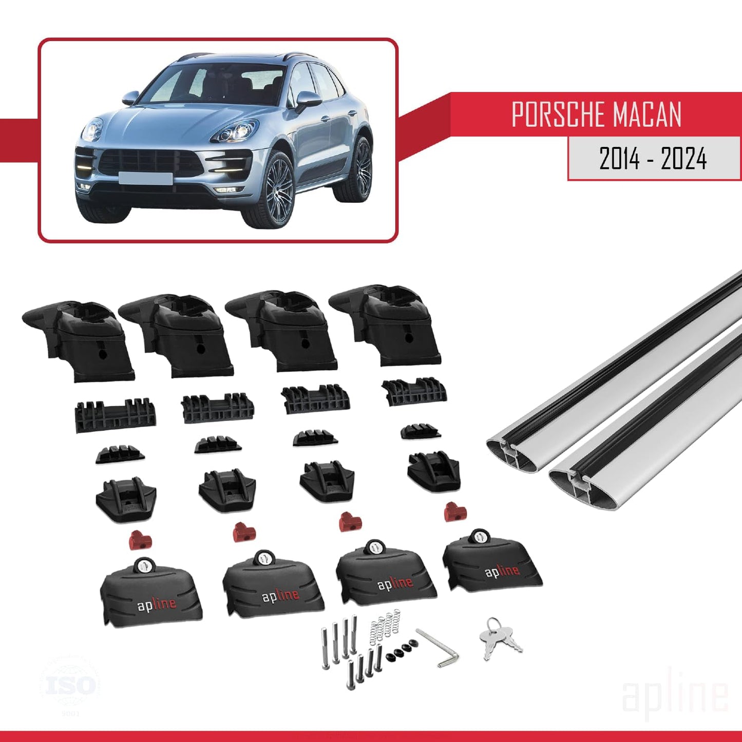 Compatible with Porsche Macan (95B) 2014-2024 ACE-2 Car Roof Rack Cross Bar Grey Aluminium 2 Bars