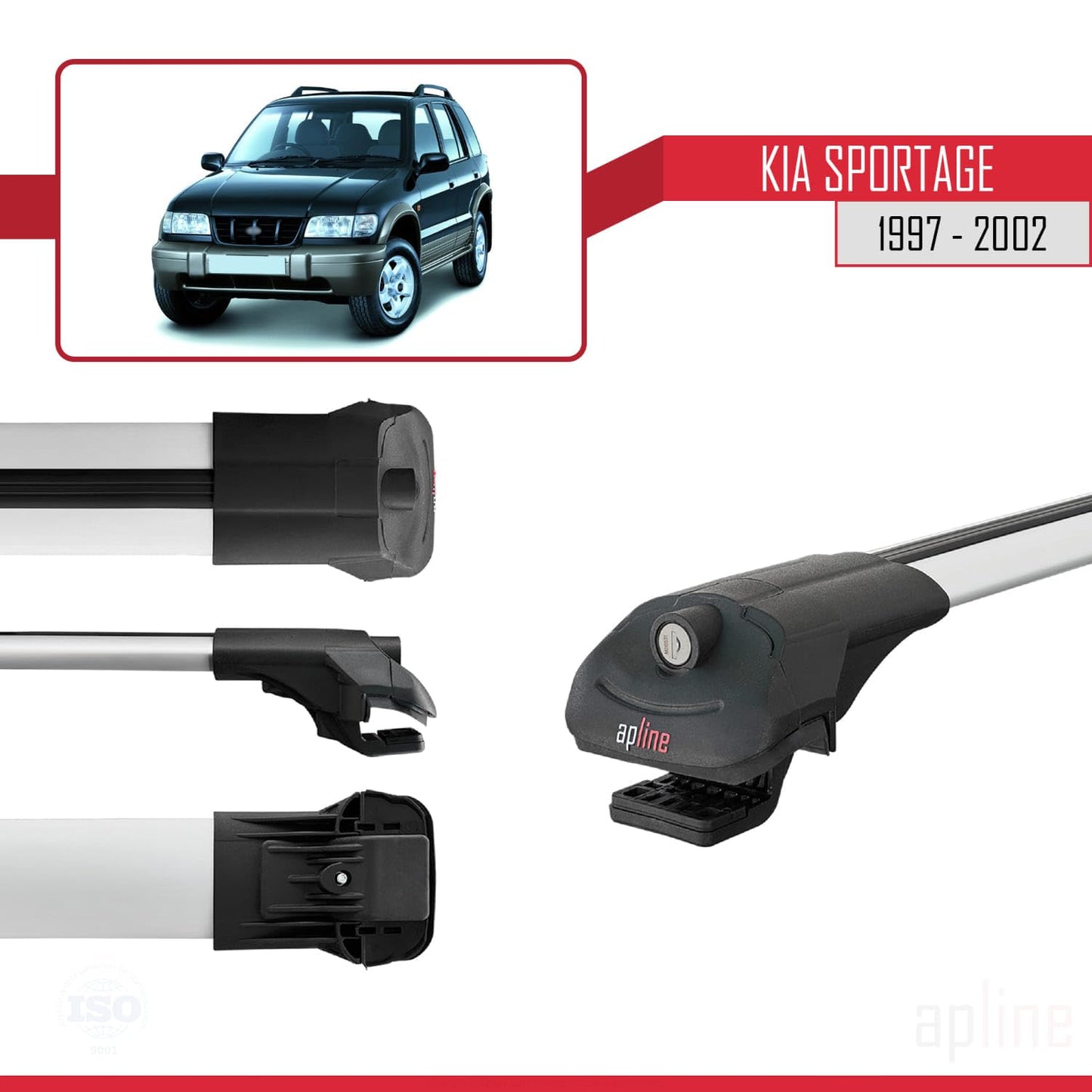 Compatible with Kia Sportage 1997-2002 ACE-1 Car Roof Rack Cross Bar Grey Aluminium 3 Bars