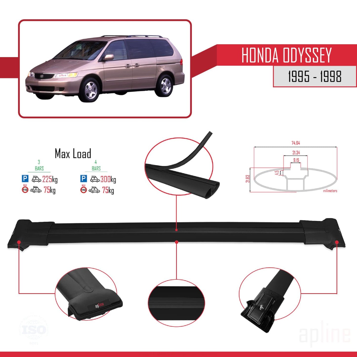 Compatible with Acura TSX Sport Wagon 2011-2014 Fly Model Car Roof Rack Cross Bar Black Aluminium 3 Bars
