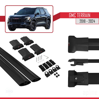 Compatible with GMC Terrain 2018-2024 Fly Model Car Roof Rack Cross Bar Black Aluminium 2 Bars