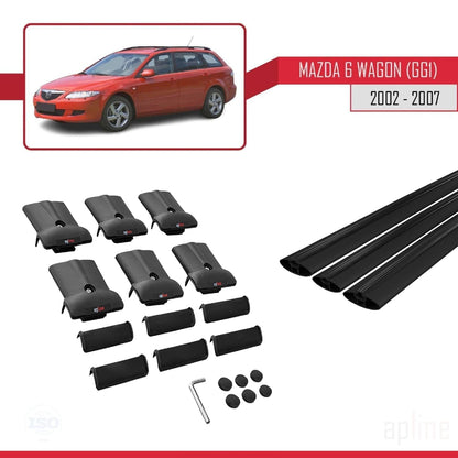 Compatible with Mazda 6 I (GG1) 2002-2007 Fly Model Car Roof Rack Cross Bar Black Aluminium 3 Bars