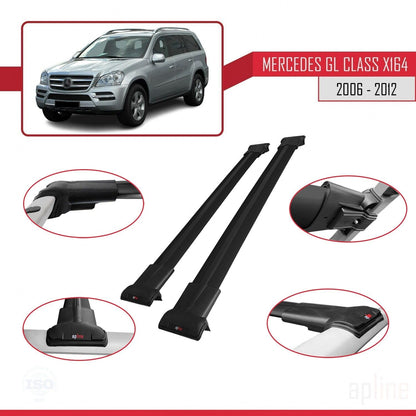 Compatible with Mercedes GL Class (X164) 2006-2012 Fly Model Car Roof Rack Cross Bar Black Aluminium 2 Bars