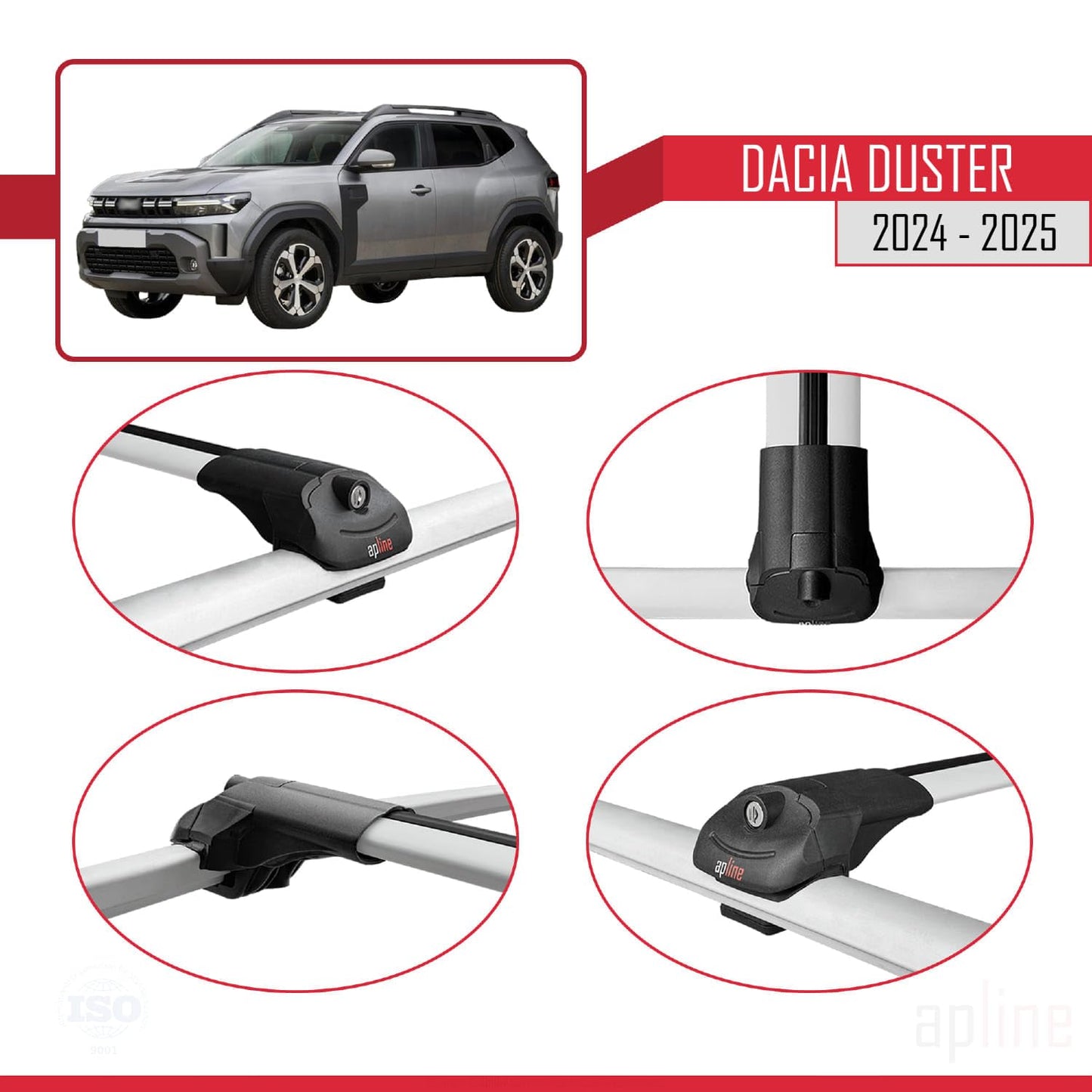 Compatible with Dacia Duster 3 (P1310) 2024-2025 ACE-1 Car Roof Rack Cross Bar Grey Aluminium 2 Bars