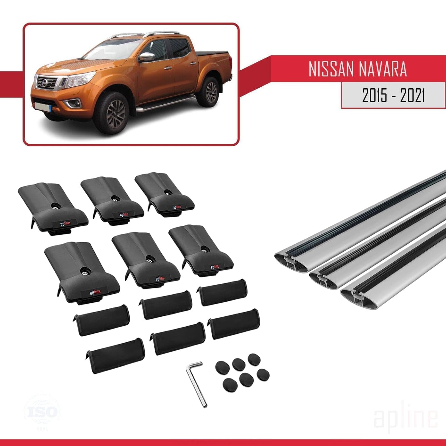 Compatible with Nissan Navara 4 (D23) 2015-2021 Fly Model Car Roof Rack Cross Bar Grey Aluminium 3 Bars