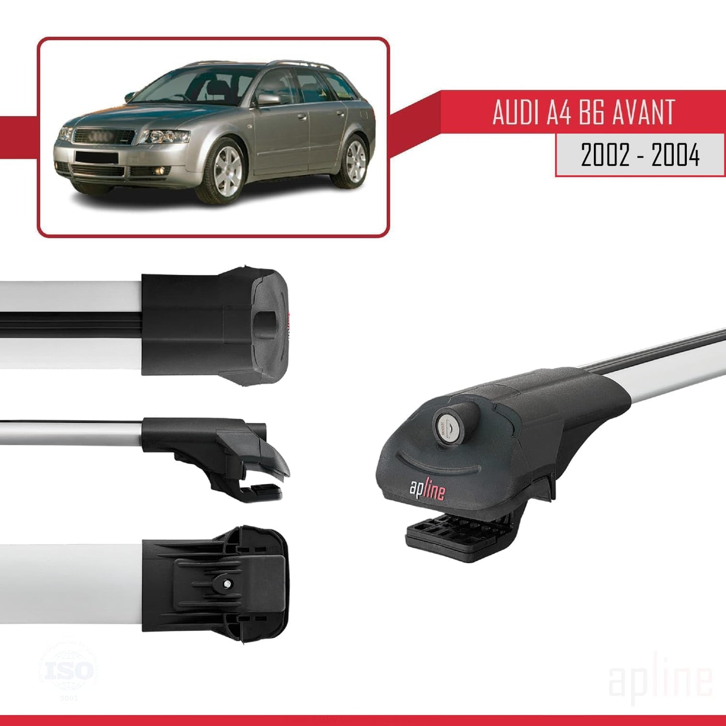 Compatible with Audi A4 (B6) Avant 2002-2004 ACE-1 Car Roof Rack Cross Bar Grey Aluminium 2 Bars