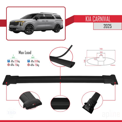 Compatible with Kia Carnival 2025 Fly Model Car Roof Rack Cross Bar Grey Aluminium 3 Bars