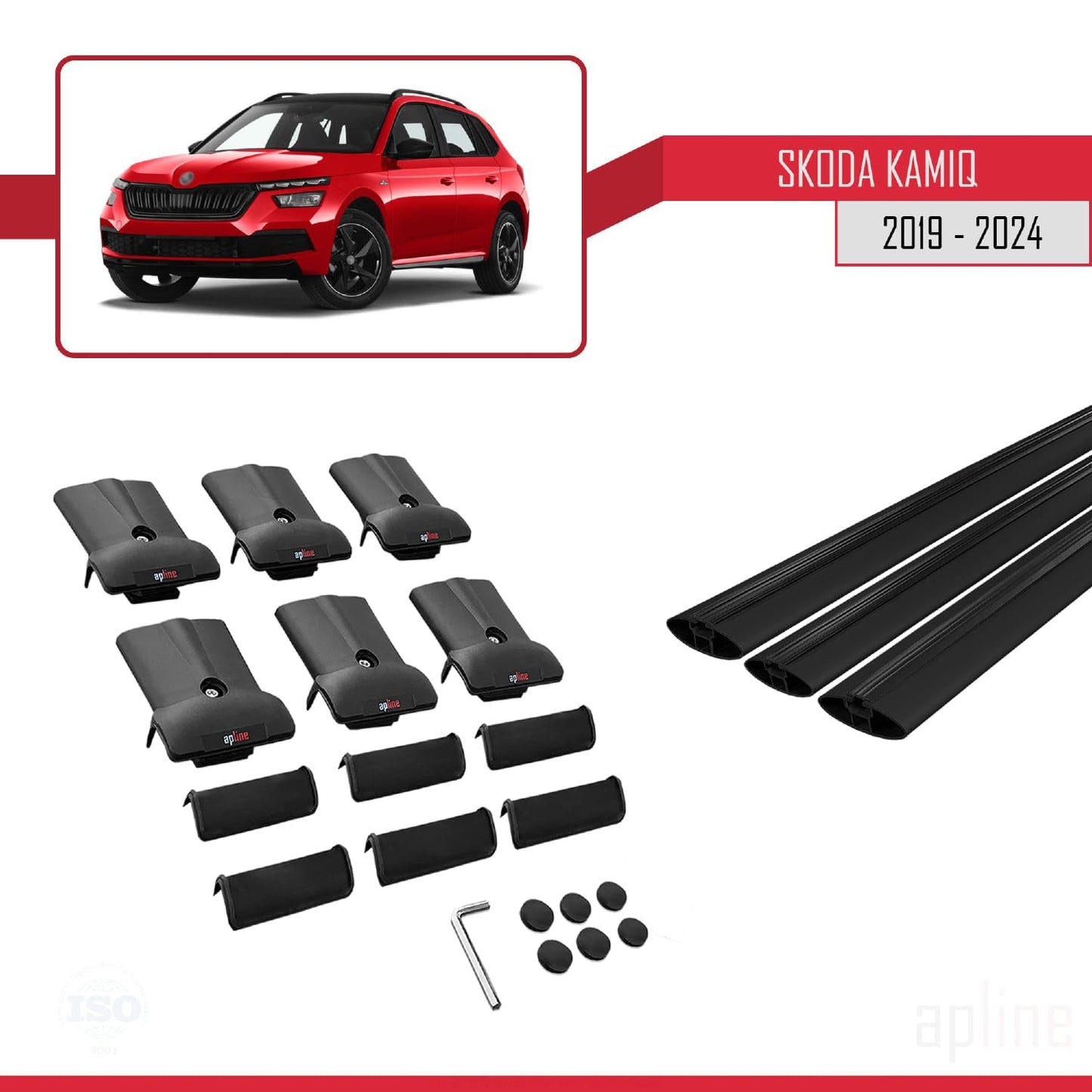 Compatible with Skoda Kamiq 2019-2025 Fly Model Car Roof Rack Cross Bar Black Aluminium 3 Bars
