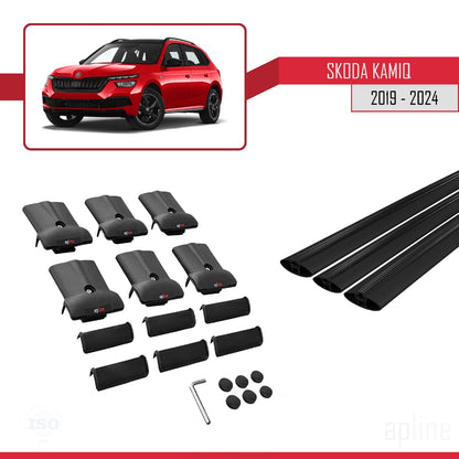 Compatible with Skoda Kamiq 2019-2025 Fly Model Car Roof Rack Cross Bar Black Aluminium 3 Bars