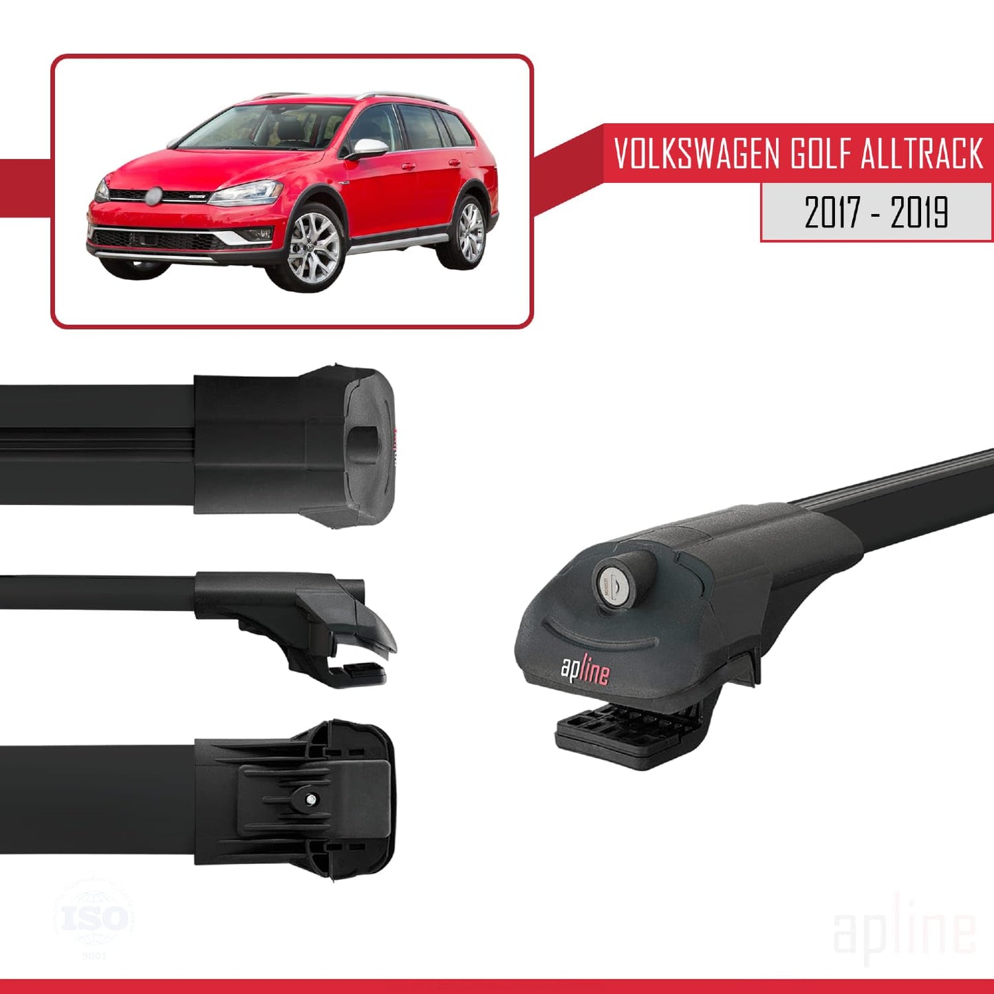 Compatible with VW Golf Alltrack Mk7 2017-2019 ACE-1 Car Roof Rack Cross Bar Black Aluminium 2 Bars