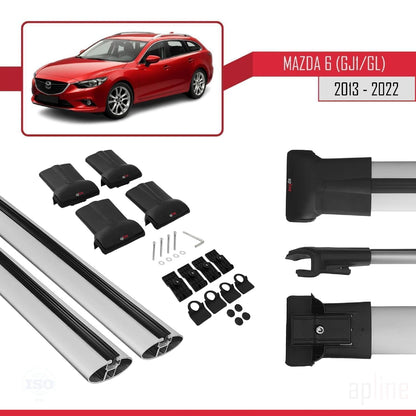 Compatible with Mazda 6 III (GJ1/GL) 2013-2022 Fly Model Car Roof Rack Cross Bar Grey Aluminium 2 Bars