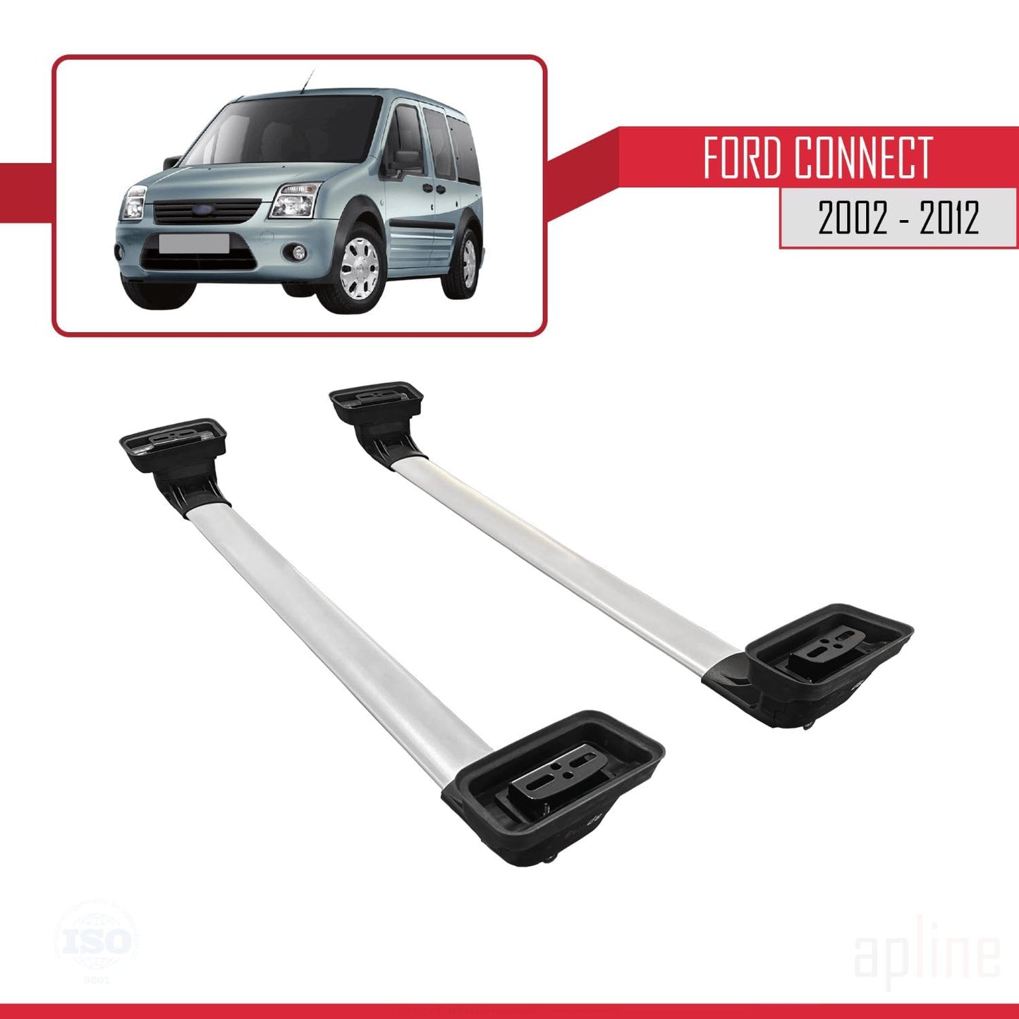 Compatible with Ford Connect 2002-2012 ACE-3 Car Roof Rack Cross Bar Grey Aluminium 2 Bars