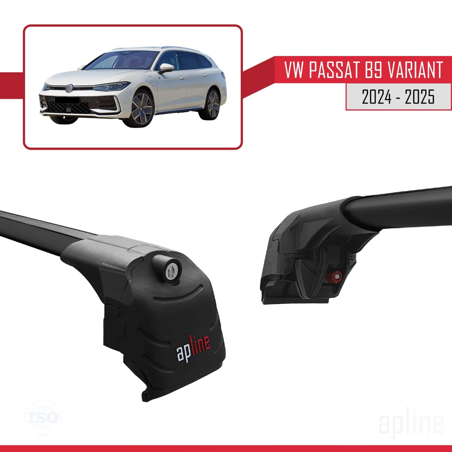 Compatible with VW Passat B9 Variant 2024-2025 ACE-2 Car Roof Rack Cross Bar Black Aluminium 2 Bars