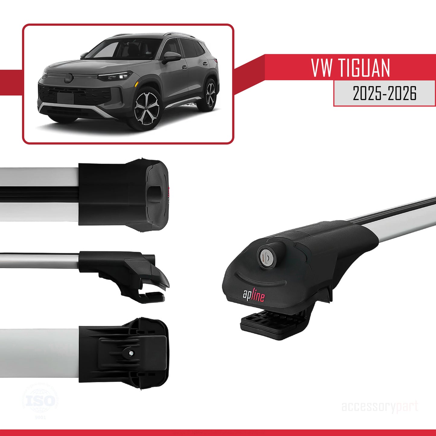 Compatible with VW Tiguan 2025-2026 ACE-1 Model Roof Rack Gray 2 Aluminium Bars