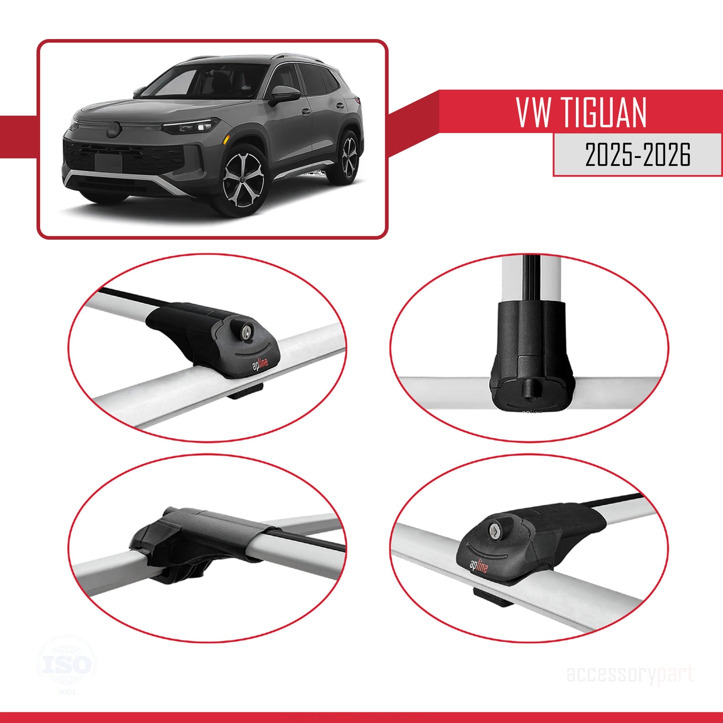 Compatible with VW Tiguan 2025-2026 ACE-1 Model Roof Rack Gray 2 Aluminium Bars