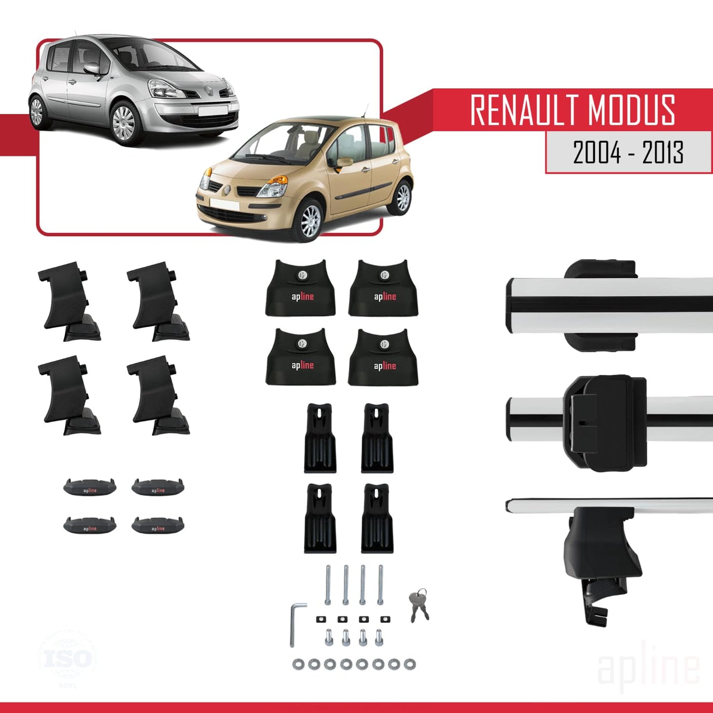 Compatible with Renault Modus 2004-2013 ACE-4 Car Roof Rack Cross Bar Grey Aluminium 2 Bars