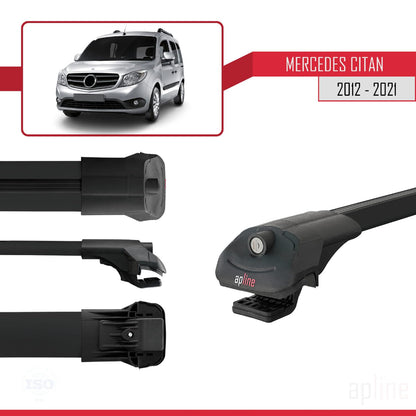 Compatible with Mercedes Citan (W415) 2012-2021 ACE-1 Car Roof Rack Cross Bar Black Aluminium 2 Bars