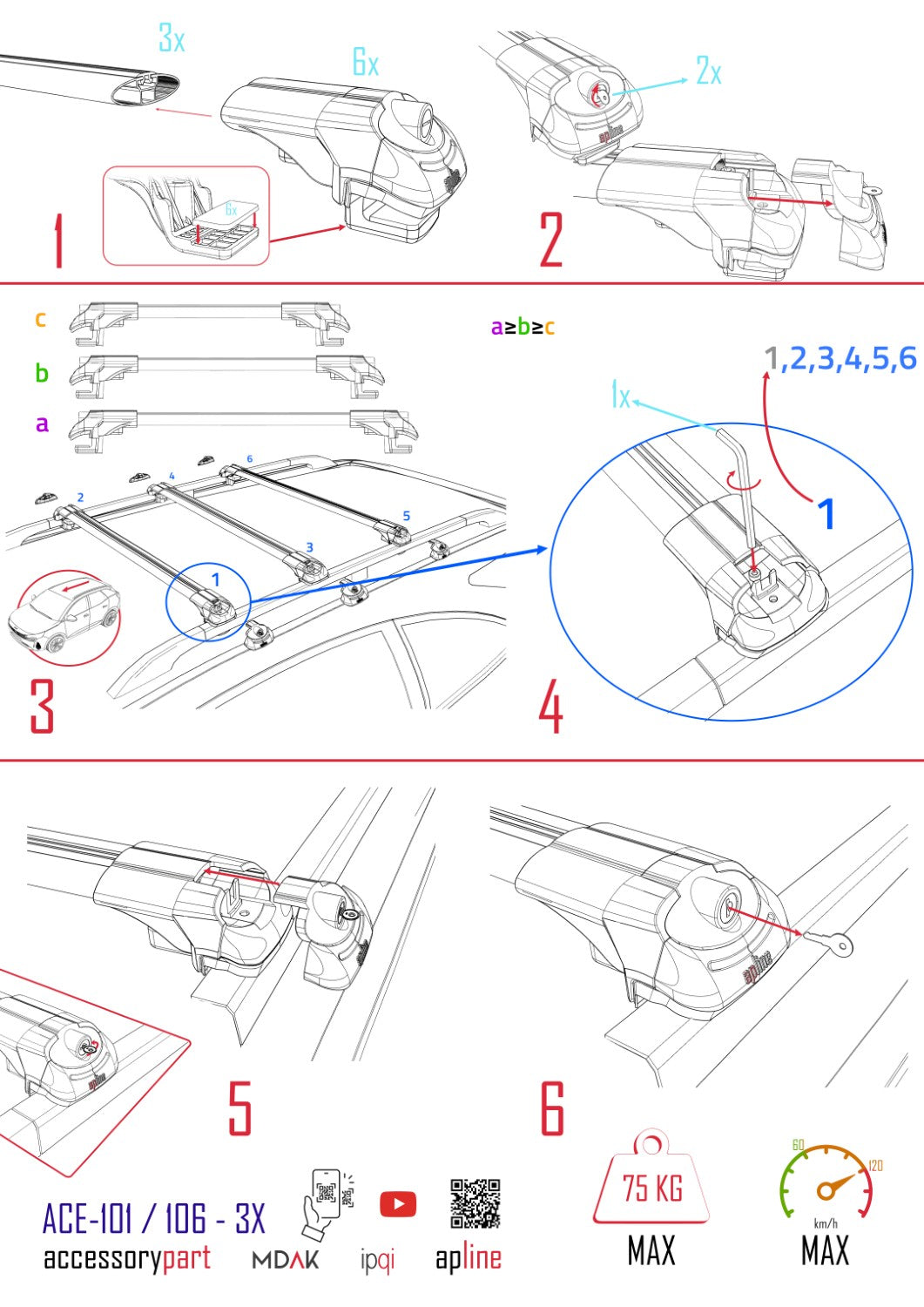 Compatible with VW Tiguan 2025-2026 ACE-1 Model Roof Rack Black 3 Aluminium Bars