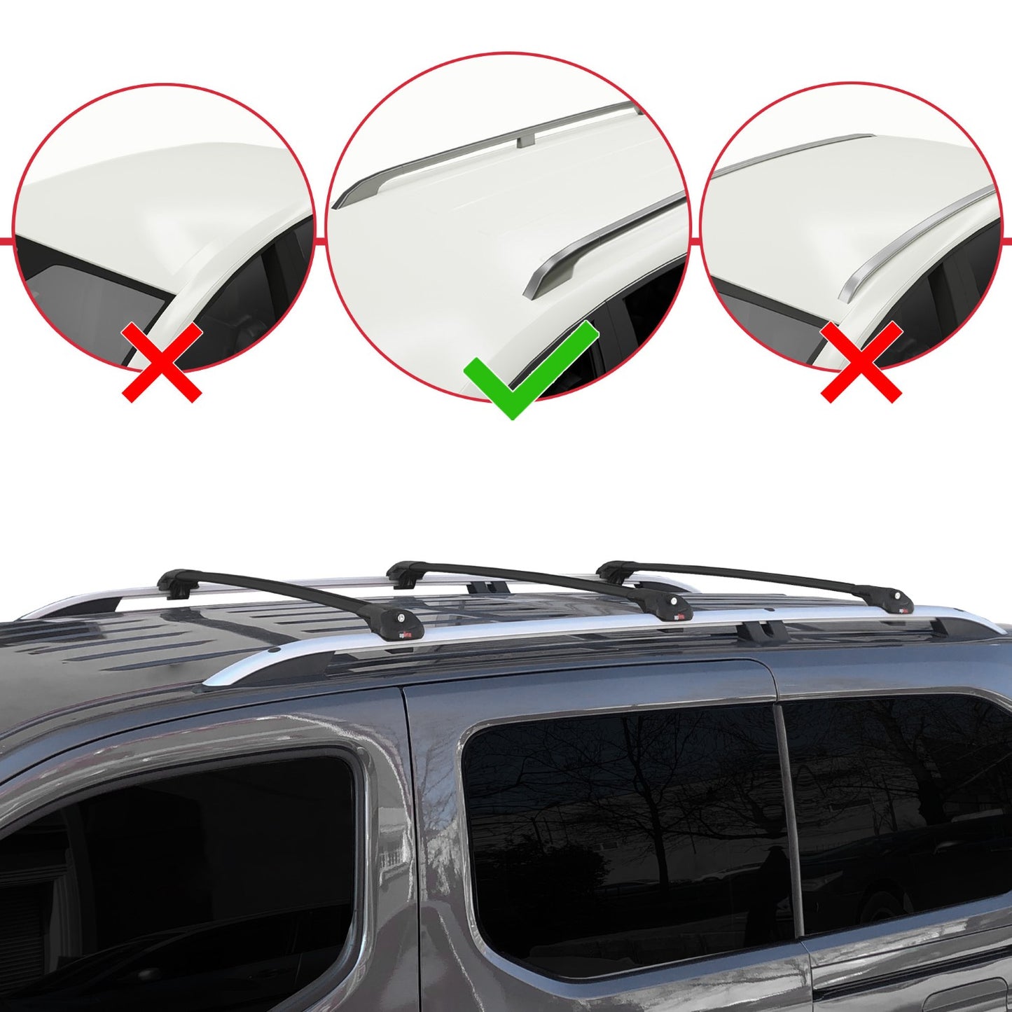 Compatible with Opel Combo E Life 2019-2022 ACE-1 Car Roof Rack Cross Bar Black Aluminium 3 Bars