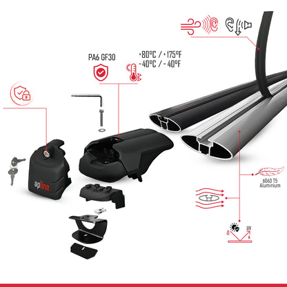 Compatible with Jeep Grand Cherokee 4 (WK2) 2011-2020 ACE-2 Model Car Roof Rack Cross Bar Gray Aluminium 2 Bars