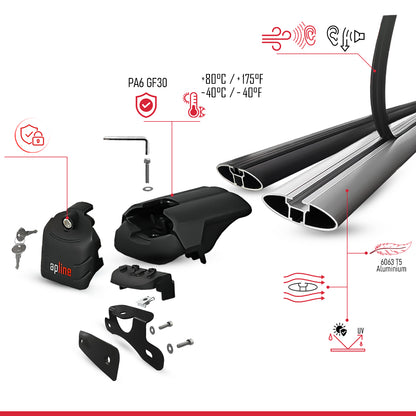 Compatible with Honda Pilot (YF5) 2016-2022 ACE-2 Model Car Roof Rack Cross Bar Black Aluminium 2 Bars