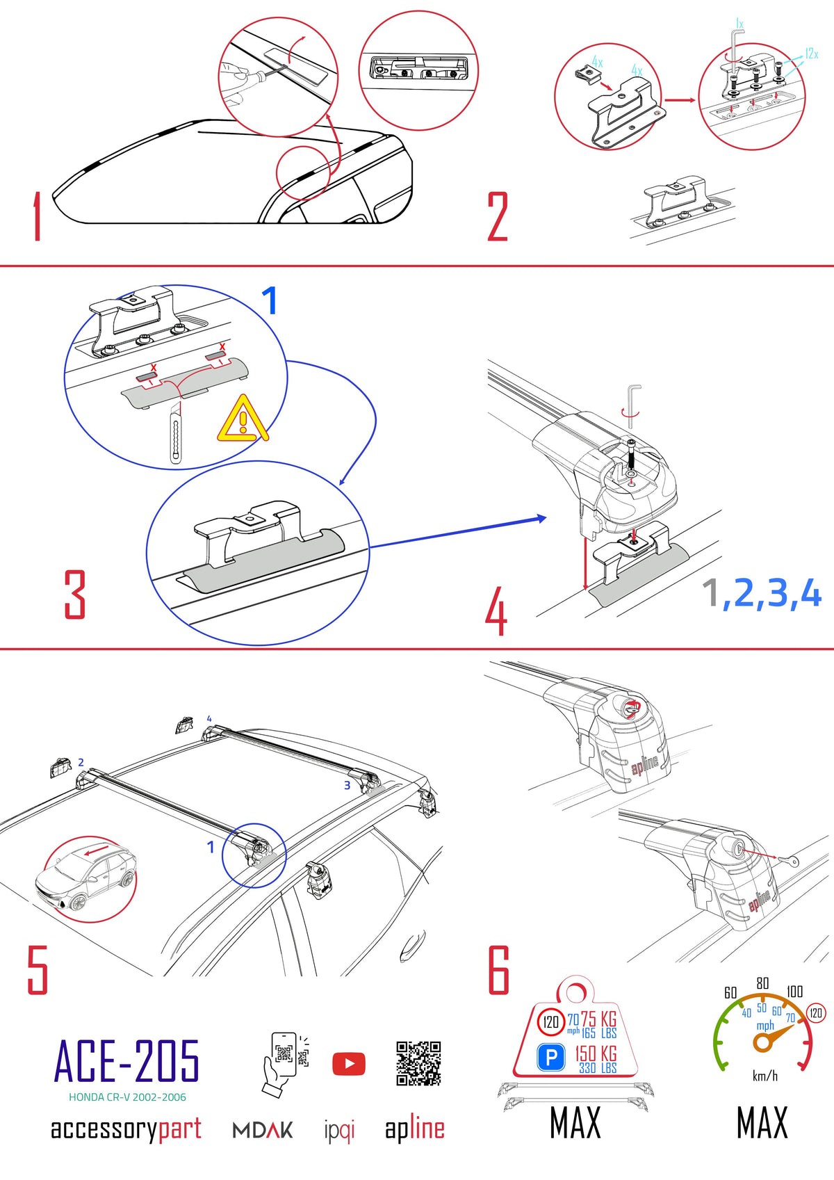 Compatible with Honda CR-V 2 2002-2006 ACE-2 Model Car Roof Rack Cross Bar Gray Aluminium 2 Bars