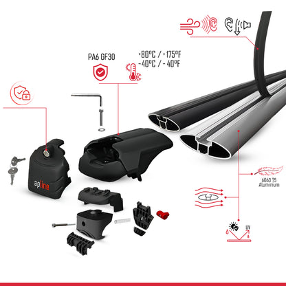Compatible with Acura ZDX 2024-2026 ACE-2 Model Roof Rack Gray 2 Aluminium Bars