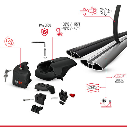 Compatible with Dodge Neon 2015-2025 ACE-2 Car Roof Rack Cross Bar Grey Aluminium 2 Bars