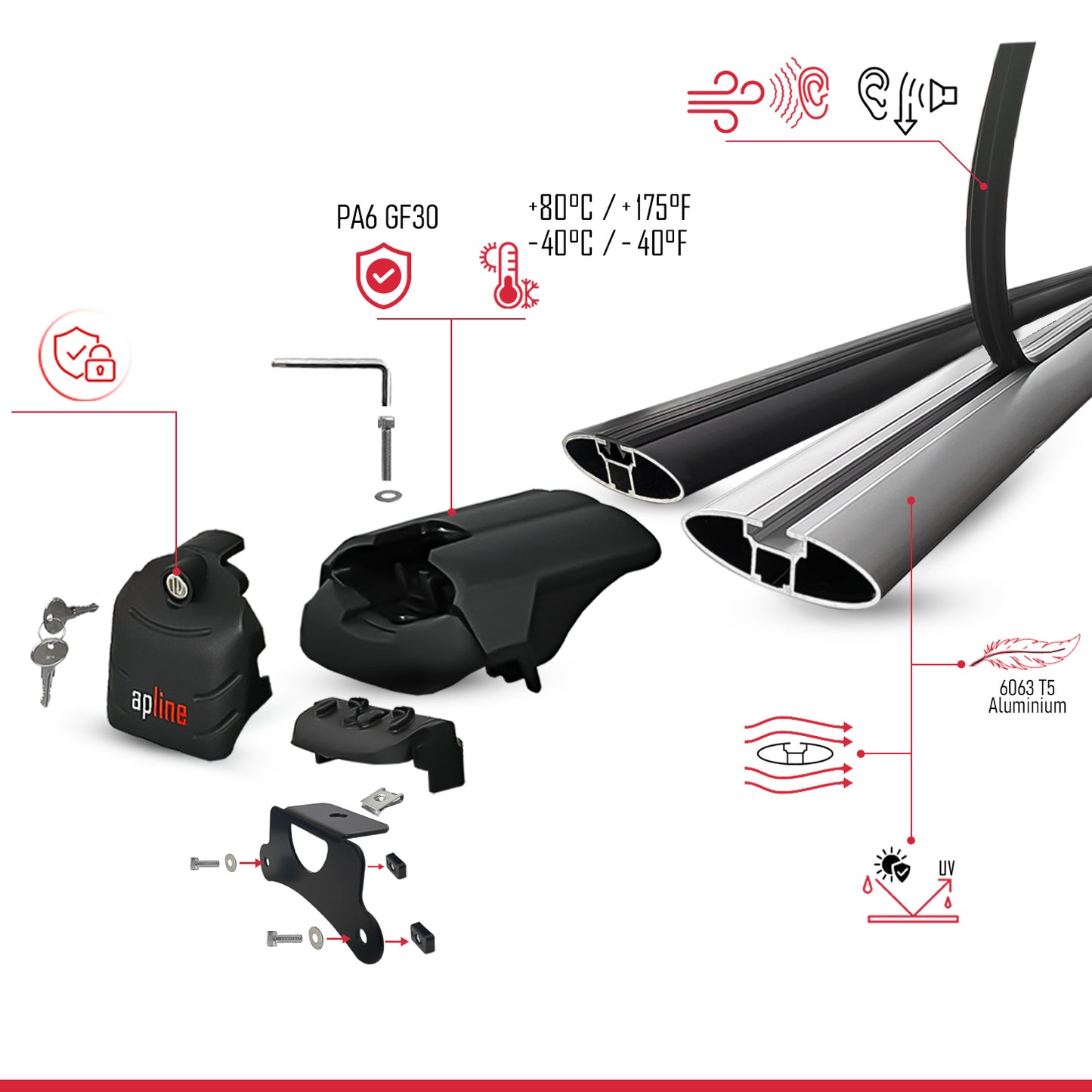 Compatible with Buick Enclave 2008-2017 ACE-2 Model Roof Rack Gray 2 Aluminium Bars