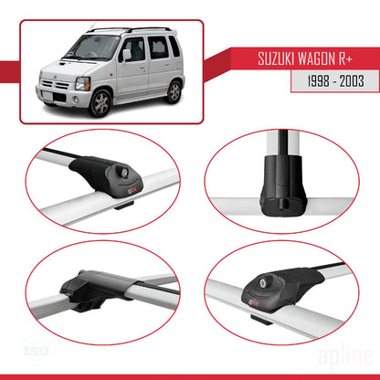 Compatible with Suzuki Wagon R+ 1998-2003 ACE-1 Car Roof Rack Cross Bar Grey Aluminium 3 Bars