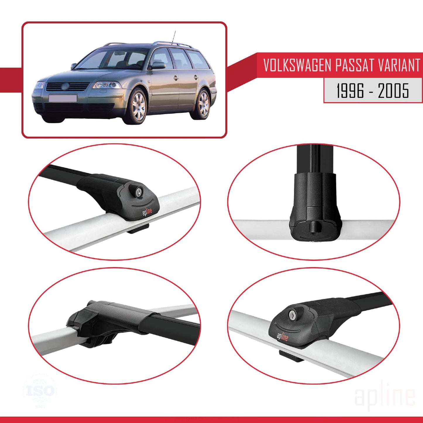 Compatible with VW Passat B5 Variant 1996-2005 ACE-1 Car Roof Rack Cross Bar Black Aluminium 3 Bars